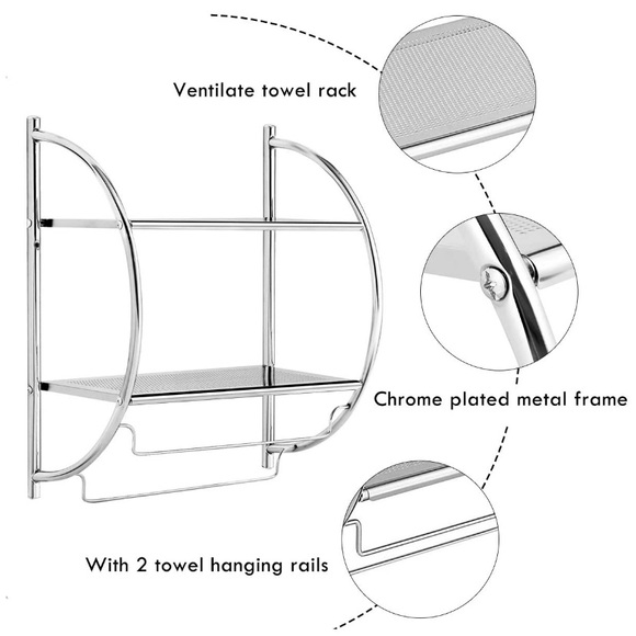 Wall Mount 2 Tier Bathroom ShelfRustproof Chrome Bath